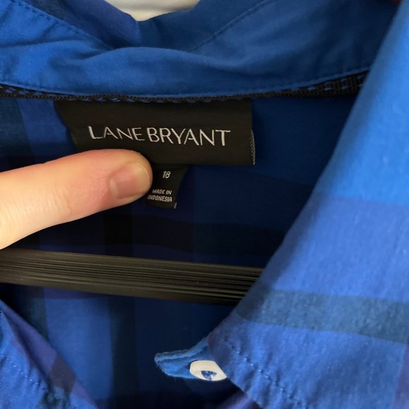 Lane Bryant Blue & Black Plaid Button Down - Picture 2 of 5